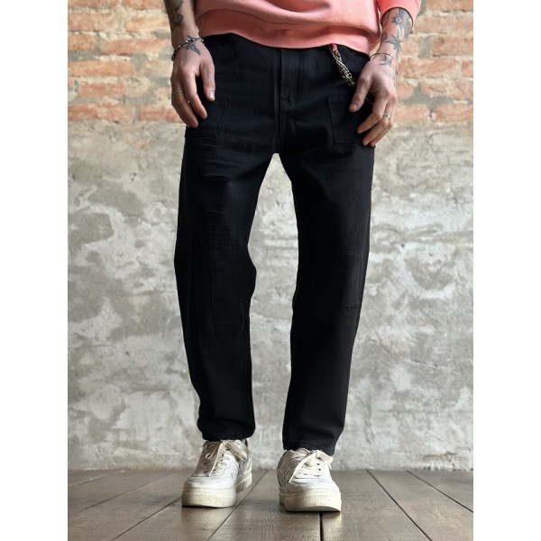 Pantalone gl6252q nero con toppe