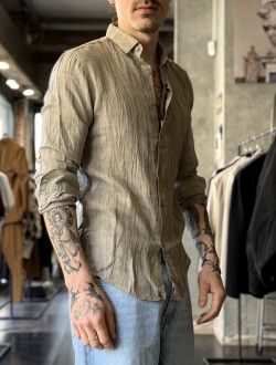 Gl camicia beige effetto stropicciato 